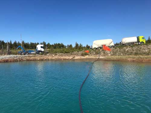 A long cable in a little lake.